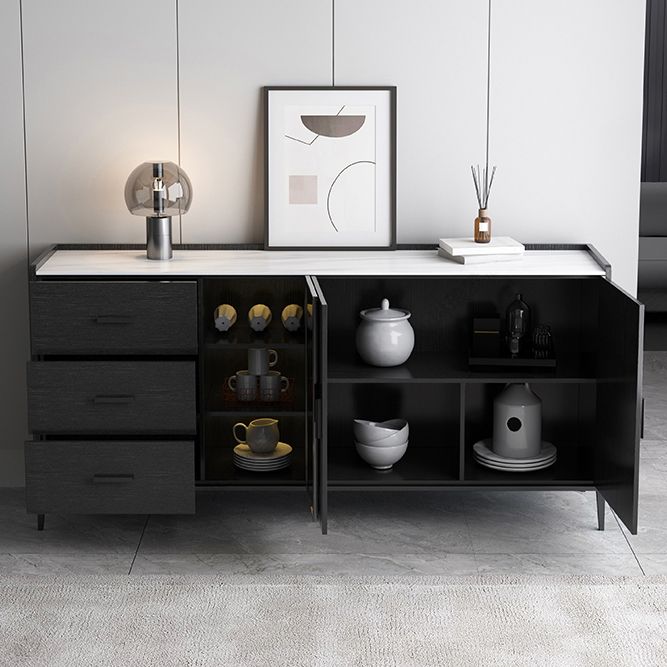 Server delle porte in vetro in stile credenza in pietra con armadi e cassetti
