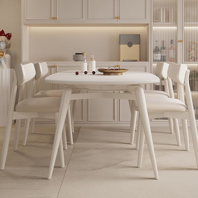 Modern Round Extendable Dining Table White Stone Tabletop with Double Drop Leaf Clearhalo 'Dining Tables & Seating' 'Dining Tables' 'dining_table' 'furn' 'furn_dining_table' 'Furniture' 'Kitchen & Dining Furniture' 1200x1200_d896d3af-6601-4973-81f9-d68826cb5769