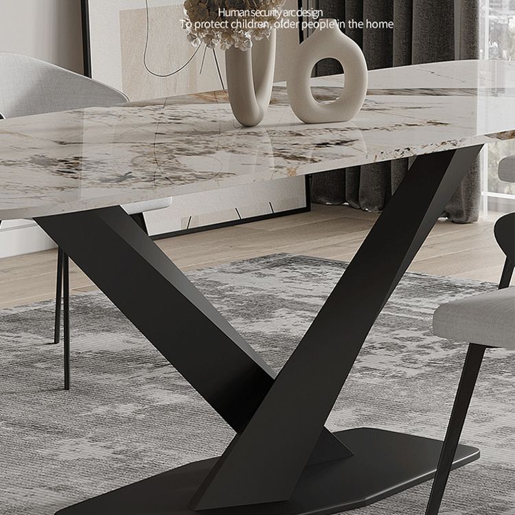 Sintered Stone Top Dining Table Rectangle Table with Metal Black Pedestal Base Clearhalo ' dining_table' 'Dining Tables & Seating' 'Dining Tables' 'furn' 'furn_dining_table' 'Furniture' 'furniture_dining_table' 'Kitchen & Dining Furniture' 'kitchen&dining_furn' 'kitchen' 'kitchen_dining_table' 1200x1200_d8978882-5537-4bc1-8d28-cbb7838cac80