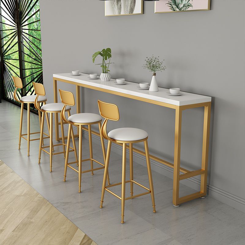 Glam Iron Bar Dining Table White Wood Rectangle Indoor Bistro Table with Footrest Clearhalo 'Bar Furniture' 'Bar Tables' 'bar_tables' 'furn' 'furn_bar_tables' 'Furniture' 'furniture_bar_tables' 'Kitchen & Dining Furniture' 1200x1200_d89ad02e-6ea1-4dcb-88c2-c88b7c497c8c