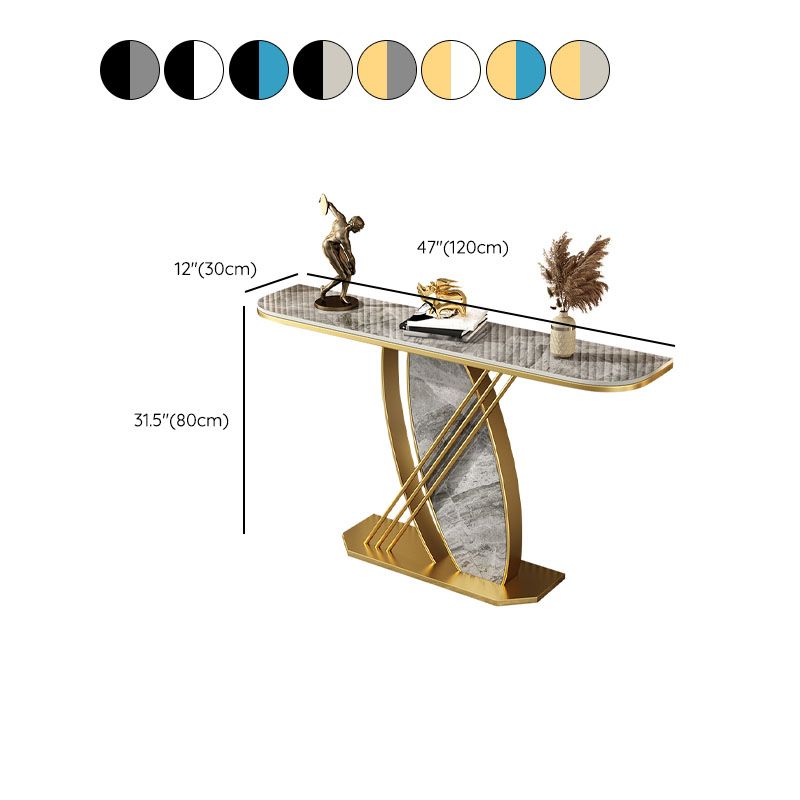 12 Inch Wide Glam Accent Table Half Moon Stone Console Table