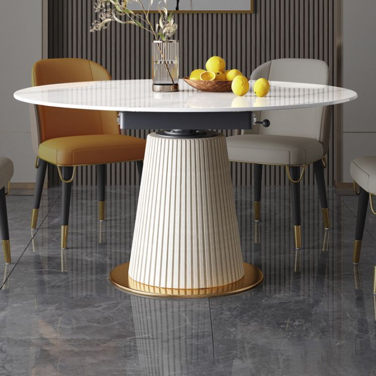 Glam Scalable Dinette Set 1/4/5/7 Pieces Round Dining Table Set with Sintered Stone Top Clearhalo 'Dining Room Sets' 'Dining Tables & Seating' 'dining_room_set' 'furn' 'furn_dining_room_set' 'Furniture' 'furniture_dining_room_set' 'Kitchen & Dining Furniture' 1200x1200_d89dbcdb-f9c4-4105-8ab4-132e7e13447f