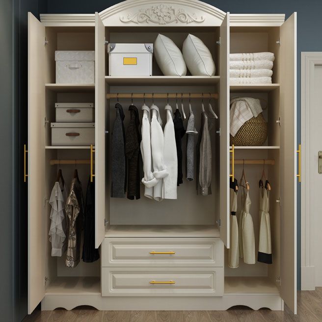 French Country Wardrobe White Colour Wooden Wardrobe Closet With 2 Drawers