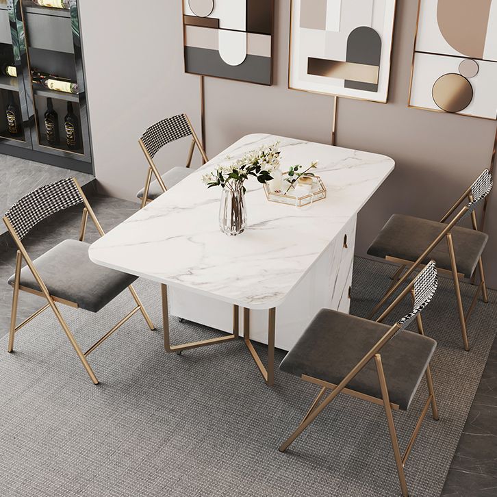 Contemporary Rectangle Dining Table Sintered Stone Drop-Leaf Table with Metal Base for Dining Room Clearhalo ' dining_table' 'Dining Tables & Seating' 'Dining Tables' 'furn' 'furn_dining_table' 'Furniture' 'furniture_dining_table' 'Kitchen & Dining Furniture' 'kitchen&dining_furn' 'kitchen' 'kitchen_dining_table' 1200x1200_d8a309ff-3d44-43f9-803e-f7e48b29cc6d