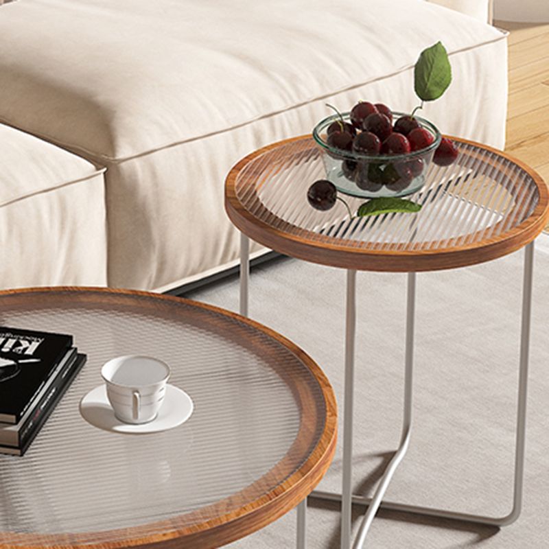 Round Glass Top Coffee Table Set Frame Cocktail Table with Wood Accent Clearhalo 'Coffee & Accent Tables' 'Coffee Tables' 'coffee_tables' 'furn' 'furn_coffee_tables' 'Furniture' 'Living Room Furniture' 1200x1200_d8a5164c-a97b-4a7f-b62d-54eaf4cd2940