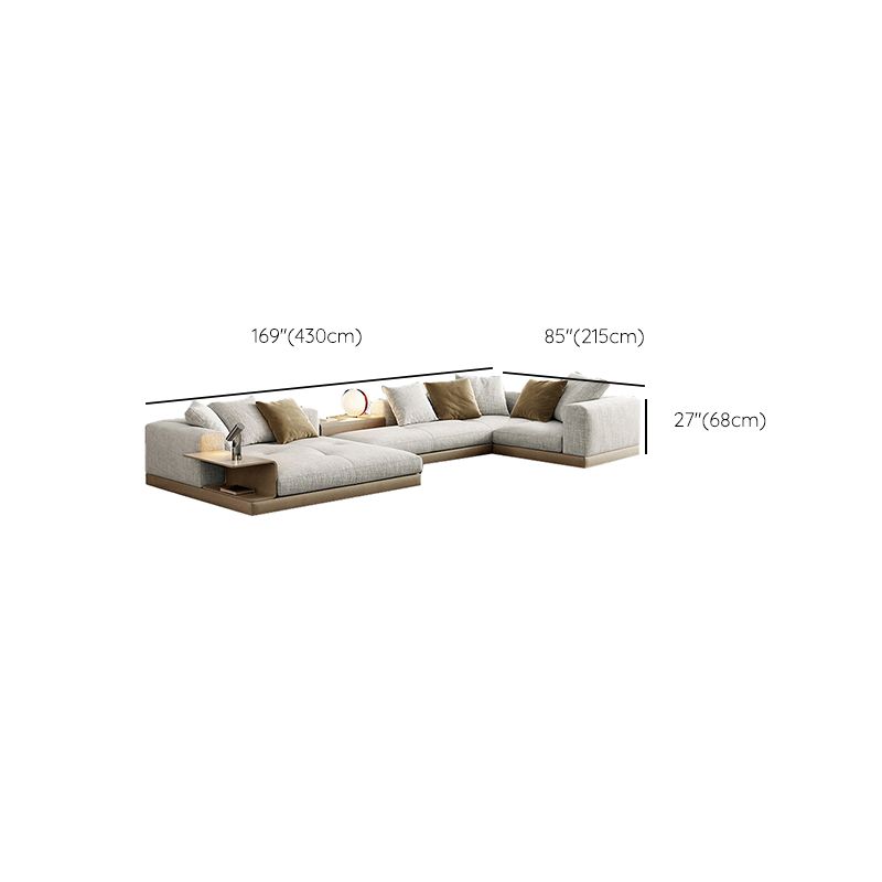 Farmhouse Sectional Sofa with Square Arms in Beige Linen Blend Clearhalo 'furn' 'furn_sectionals' 'Furniture' 'Living Room Furniture' 'Sectionals' 1200x1200_d8a552ee-ac72-4a03-9680-f705876c6644