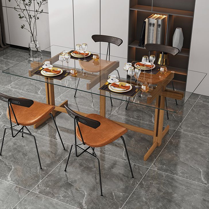 Solid Wood Trestle Dinette Table Tempered Glass Dining Table for Kitchen Home Clearhalo ' dining_table' 'Dining Tables & Seating' 'Dining Tables' 'Furniture' 'furniture_dining_table' 'Kitchen & Dining Furniture' 'kitchen&dining_furn' 'kitchen' 'kitchen_dining_table' 1200x1200_d8ac8f81-2824-4229-9bf1-5b9d6e04f327
