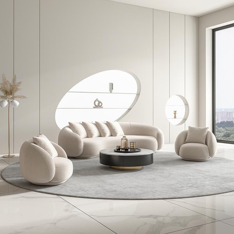 Sofá de brazo inclinado contemporáneo 25.6 "H Sofá de lana trasera curva en cremosa