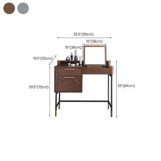 Modern Flip Single Wood Vanity with Padded Stool Lighted Mirror Vanity Desk
