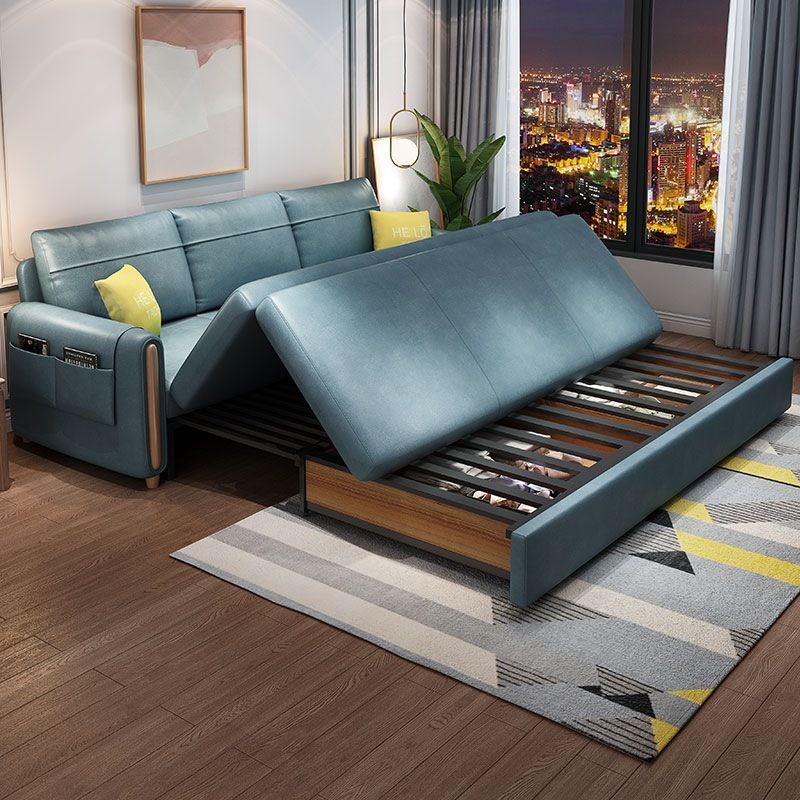 Green Faux leather Sleeper Sofa Scandinavian Style Sofa Bed for Home Clearhalo 'furn' 'furn_futons' 'Furniture' 'Futons & Daybeds' 'Futons' 'Living Room Furniture' 1200x1200_d8af0e9e-3965-4c89-8394-3351d146a826