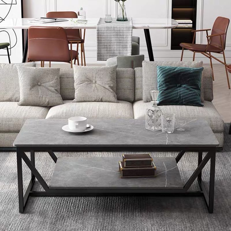 Slate Minimalist Coffee Table Trestle Coffee Table with Storage