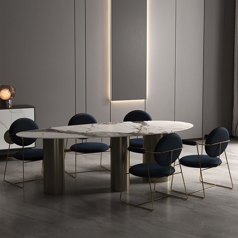 Glam 1/2/3/4/6/7 Pieces Dining Set Oval Shape Sintered Stone Dining Table Set Clearhalo 'Dining Room Sets' 'Dining Tables & Seating' 'dining_room_set' 'furn' 'furn_dining_room_set' 'Furniture' 'furniture_dining_room_set' 'Kitchen & Dining Furniture' 1200x1200_d8b2cf2c-d371-4a83-8b7f-bd37a9dbd180