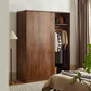 Walnut Solid Wood Wardrobe Freestanding Wardrobe with Sliding Doors
