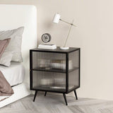 Tavolo da notte in vetro e metallo moderno comodino aperto minimalista con gambe