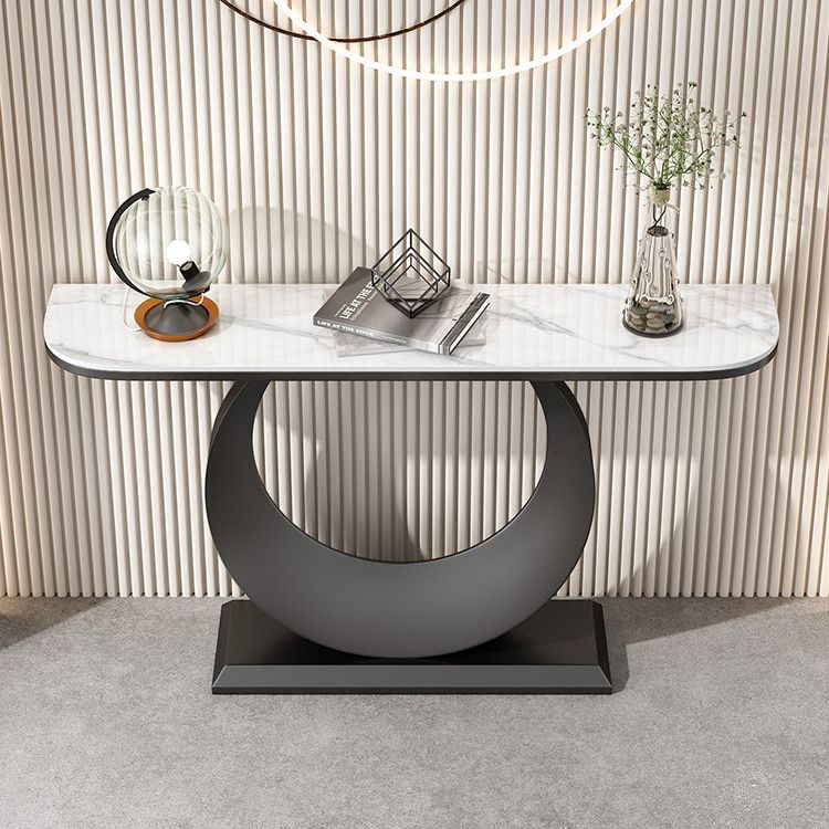 Contemporary Console Accent Table Antique Finish Half Moon Console Sofa Table in Stone Clearhalo 'Console Tables' 'console_tables' 'Entry & Mudroom Furniture' 'furn' 'furn_console_tables' 'Furniture' 1200x1200_d8bcd260-8433-4382-a9e8-8943bc338150