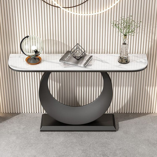 Contemporary Console Accent Table Antique Finish Half Moon Console Sofa Table in Stone Clearhalo 'Console Tables' 'console_tables' 'Entry & Mudroom Furniture' 'furn' 'furn_console_tables' 'Furniture' 1200x1200_d8bcd260-8433-4382-a9e8-8943bc338150