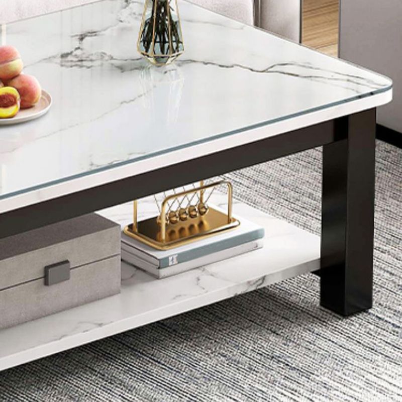 Table de cocktail rectangulaire à 4 pieds, table basse simple contemporaine avec étagère