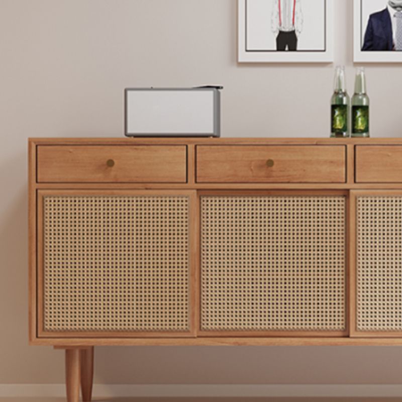 Server in legno solido in pino marrone in stile contemporaneo con cassetto