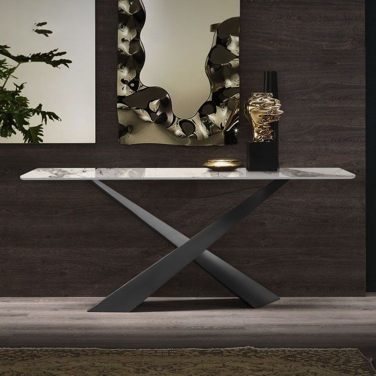 16 inch Wide Modern Accent Table Rectangle Shape Stone Console Table for Hall