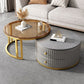 Mesa de centro moderna para cóctel, mesa de centro redonda de cristal/pizarra con 2 cajones