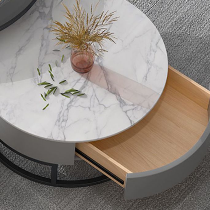 Modern Round Glass & Slate Coffee Table Set Frame Cocktail Table with Drawer Clearhalo 'Coffee & Accent Tables' 'Coffee Tables' 'coffee_tables' 'furn' 'furn_coffee_tables' 'Furniture' 'Living Room Furniture' 1200x1200_d8c22ad2-c404-4bc7-b861-c7125cbb1022