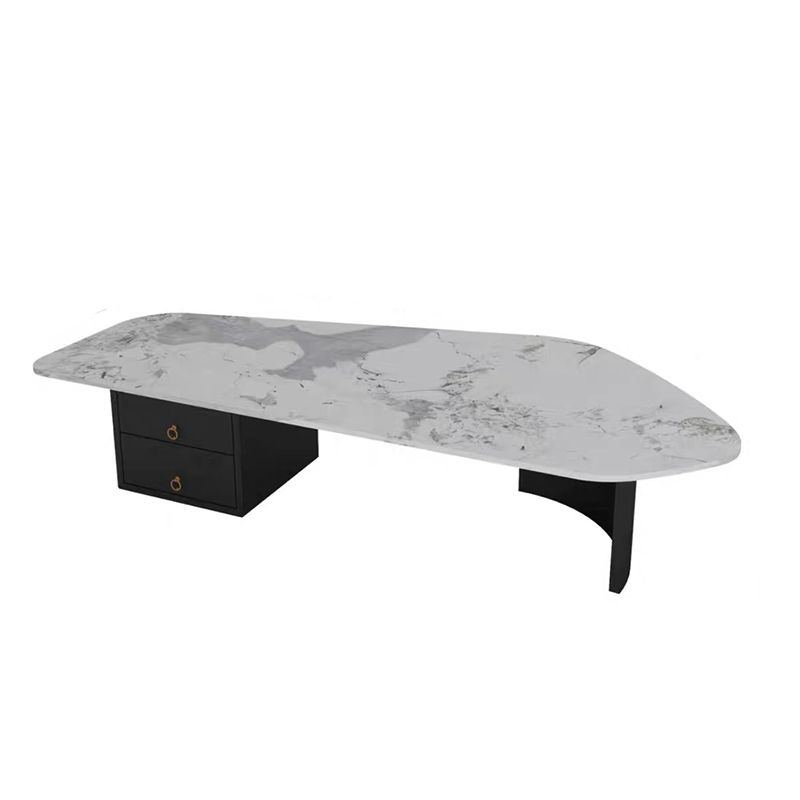 Modern Style White/grey Slate Top Metal Base with Drawer Free Shape Coffee Table Clearhalo 'Coffee & Accent Tables' 'Coffee Tables' 'coffee_tables' 'furn' 'furn_coffee_tables' 'Furniture' 'furniture_coffee_tables' 'Living Room Furniture' 1200x1200_d8c2ccd6-183c-46ad-b55f-f31803b73053