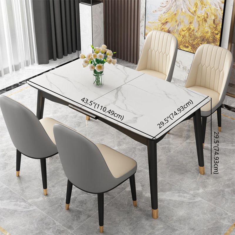 Contemporary Rectangle Dinette Set Sintered Stone Top Dining Table Furniture with Removable Leaf Clearhalo 'Dining Room Sets' 'Dining Tables & Seating' 'dining_room_set' 'furn' 'furn_dining_room_set' 'Furniture' 'furniture_dining_room_set' 'Kitchen & Dining Furniture' 'kitchen&dining_furn' 'kitchen' 1200x1200_d8c61f83-bc4e-460a-98a4-66d6003c9f0c