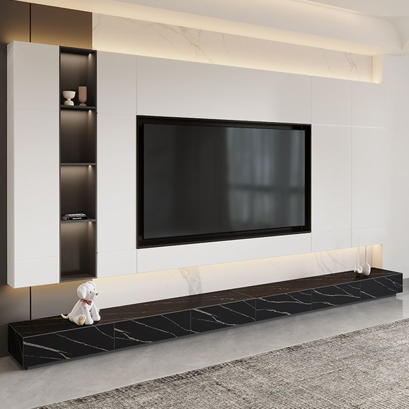 Black Stone TV Stand Console Contemporary 4 Drawers Media Console Clearhalo 'furn' 'furn_tv_stands_entertainment_centers' 'Furniture' 'Living Room Furniture' 'TV Stands & Entertainment Centers' 'TV Stands & Media Storage Furniture' 'tv_stands_entertainment_centers' 1200x1200_d8c698d0-6a45-487f-b7fc-f3be03aef013