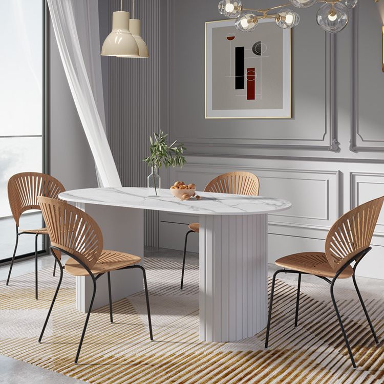 White Two Base Dining Table Modern White Stone Top Dining Table for Living Room Clearhalo 'Dining Tables & Seating' 'Dining Tables' 'dining_table' 'furn' 'furn_dining_table' 'Furniture' 'furniture_dining_table' 'Kitchen & Dining Furniture' 1200x1200_d8c7d60b-822e-41c3-a04e-bedc28d43213