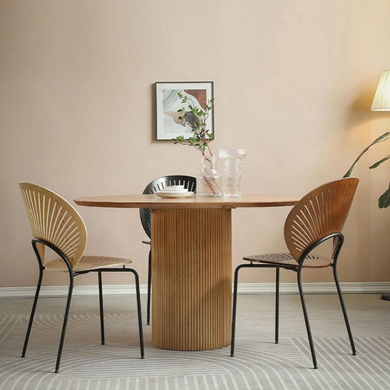 1/2/3/4 piezas Juego de comedor moderno Mesa redonda de madera maciza con sillas de plástico