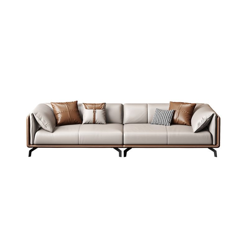 Contemporary Genuine Leather Pillow Top Arm Sofa for Living Room, Apartment Clearhalo 'furn' 'furn_sofas' 'Furniture' 'furniture_sofas' 'kitchen' 'kitchen_sofas' 'Living Room Furniture' 'Sofa' 'sofas' 1200x1200_d8ccb3fc-4409-469d-a131-6dcd15164238