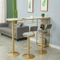 Glam White Stone Bar Dining Table Gold Double Pedestal Bistro Table with Shelve Clearhalo 'Bar Furniture' 'Bar Tables' 'bar_tables' 'furn' 'furn_bar_tables' 'Furniture' 'furniture_bar_tables' 'Kitchen & Dining Furniture' 'kitchen&dining_furn' 'kitchen' 1200x1200_d8ce1af7-ca20-44e4-9838-80c997053e34