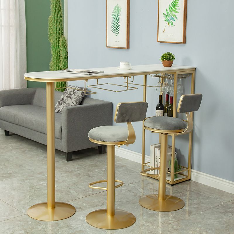 Glam White Stone Bar Dining Table Gold Double Pedestal Bistro Table with Shelve Clearhalo 'Bar Furniture' 'Bar Tables' 'bar_tables' 'furn' 'furn_bar_tables' 'Furniture' 'furniture_bar_tables' 'Kitchen & Dining Furniture' 'kitchen&dining_furn' 'kitchen' 1200x1200_d8ce1af7-ca20-44e4-9838-80c997053e34