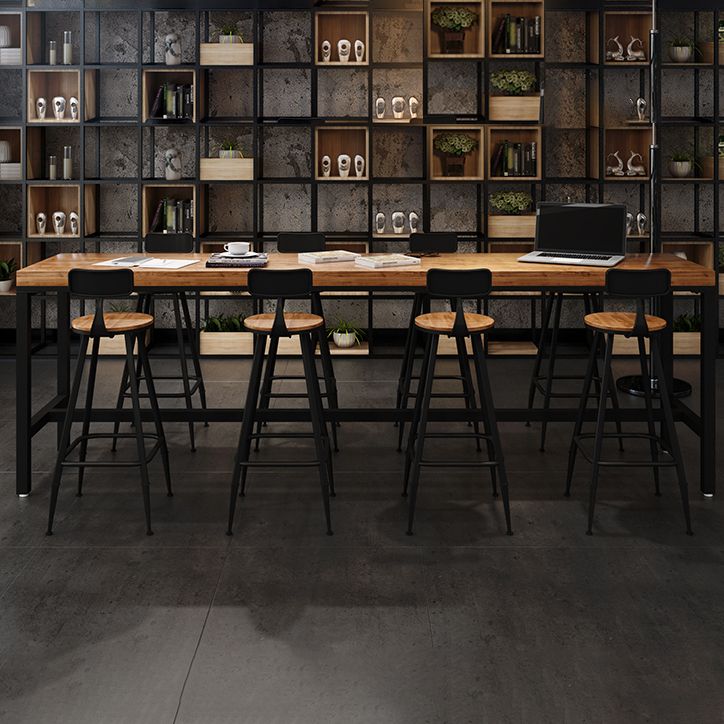 Industrial Rectangle Bar Dining Table Solid Wood Bar Dining Table with Trestle Base Clearhalo 'Bar Furniture' 'Bar Tables' 'bar_tables' 'furn' 'furn_bar_tables' 'Furniture' 'Kitchen & Dining Furniture' 1200x1200_d8cec7bb-d967-4d5f-a26a-e67b58aaea01