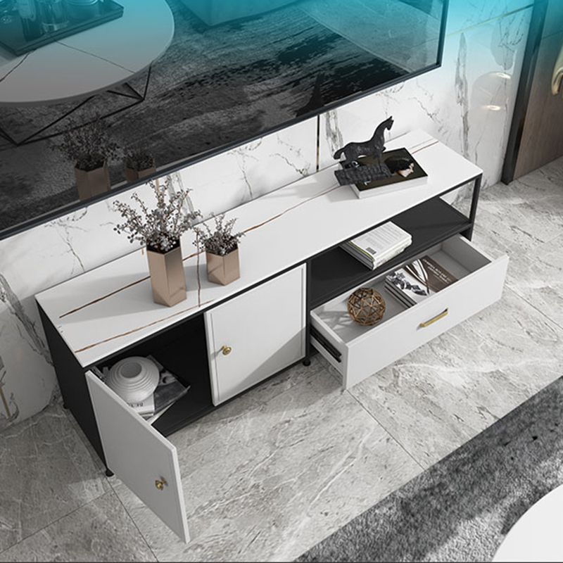 Consola de TV de piedra y metal consola contemporánea de medios de televisión