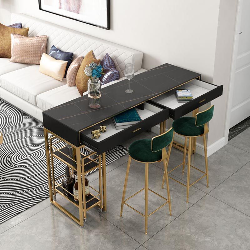 Rectangle Top Table Pub Height Dining Table with Gold Base for Bar Clearhalo 'Bar Furniture' 'Bar Tables' 'bar_tables' 'furn' 'furn_bar_tables' 'Furniture' 'Kitchen & Dining Furniture' 1200x1200_d8d3485c-5d5a-459c-b2e4-8c93aef01a71