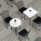 Mesa de comedor al aire libre con trípode Mesa de cena moderna con base metálica y tapa de piedra