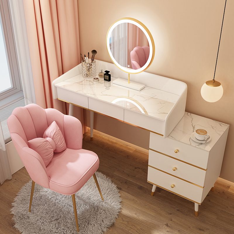 Wood Mirrored Vanity Desk with 5/6 Drawers Luxurious Dressing Table Clearhalo 'Bedroom Furniture' 'furn' 'furn_makeup_vanities' 'Furniture' 'Makeup Vanities' 'makeup_vanities' 1200x1200_d8d52373-7676-4366-9543-b9d6e36e041b