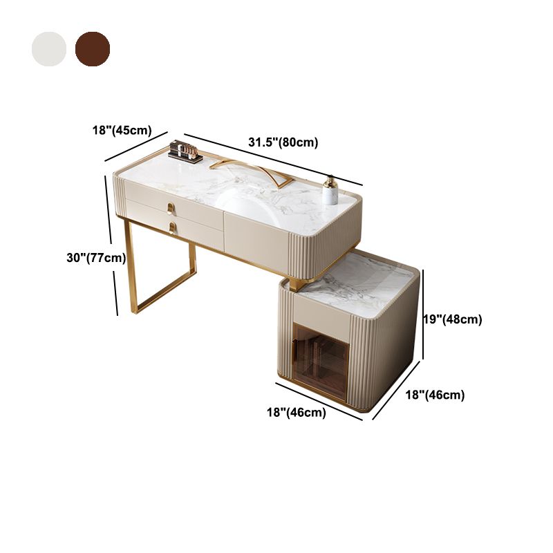 Glam Beige Makeup Vanity Set 30" Tall Glass/Slate Top Dressing Table Clearhalo 'Bedroom Furniture' 'furn' 'furn_makeup_vanities' 'Furniture' 'Makeup Vanities' 'makeup_vanities' 1200x1200_d8d53e5d-1d66-4202-99c7-88550020ba8a