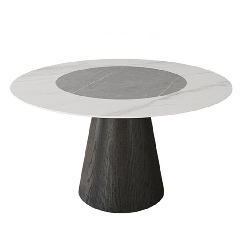 Solid Wood Pedestal Dining Table Oval Stone Top Dining Table in White