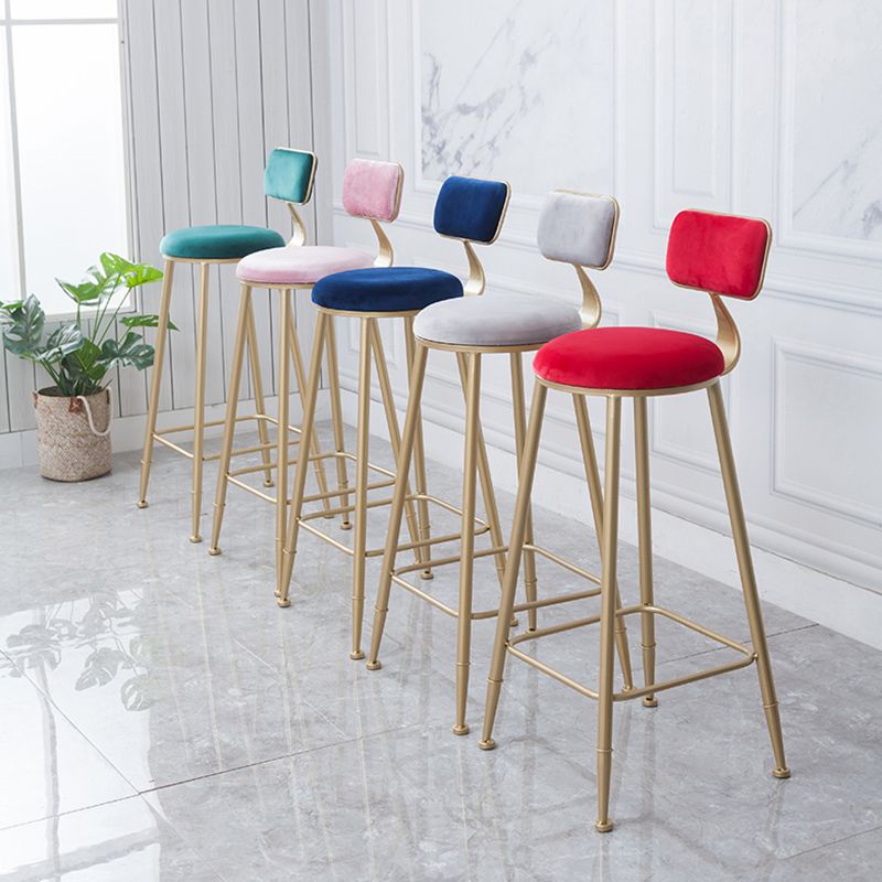 Scandinavian Footrest Bar Stools Fabric Round Seat Barstool with 4 Gold Iron Legs Clearhalo 'Bar Furniture' 'Bar Stools' 'bar_stools' 'furn' 'furn_bar_stools' 'Furniture' 'Kitchen & Dining Furniture' 1200x1200_d8d7607e-7cdd-4f6a-ade8-90ce826d6a3f