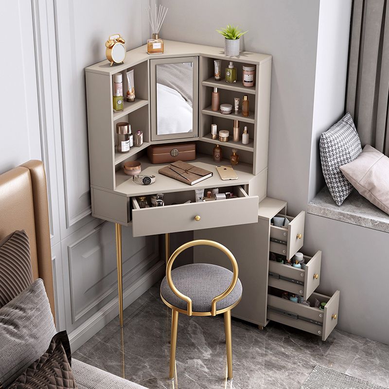 Mirrored Vanity Table and Stool Set 33.4" Wide Vanity Dressing Table Clearhalo 'Bedroom Furniture' 'furn' 'furn_makeup_vanities' 'Furniture' 'Makeup Vanities' 'makeup_vanities' 1200x1200_d8d79f4c-0d22-46e8-84da-5661f6de74b6