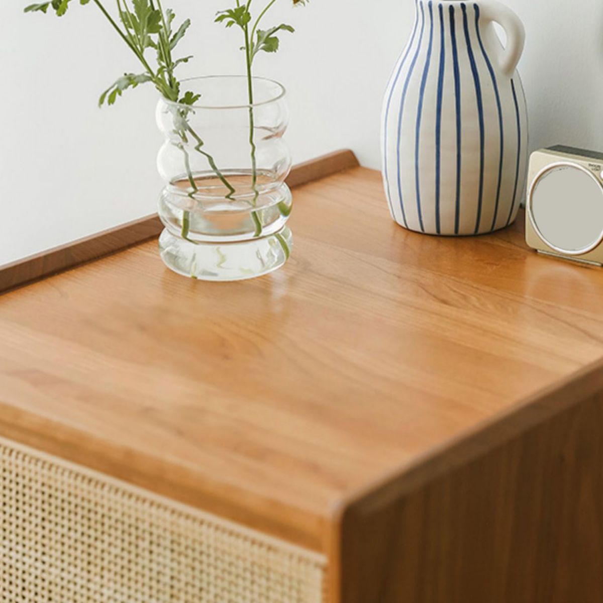 Wicker & Rattan Moderner Nachttisch Massivholz Aufbewahrung Nachttisch