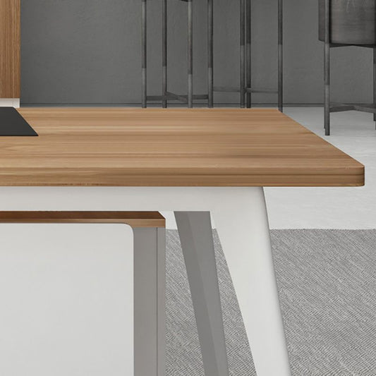 Escritorio de computadora rectangular de gestión de cables escritorio de oficina natural con patas de metal