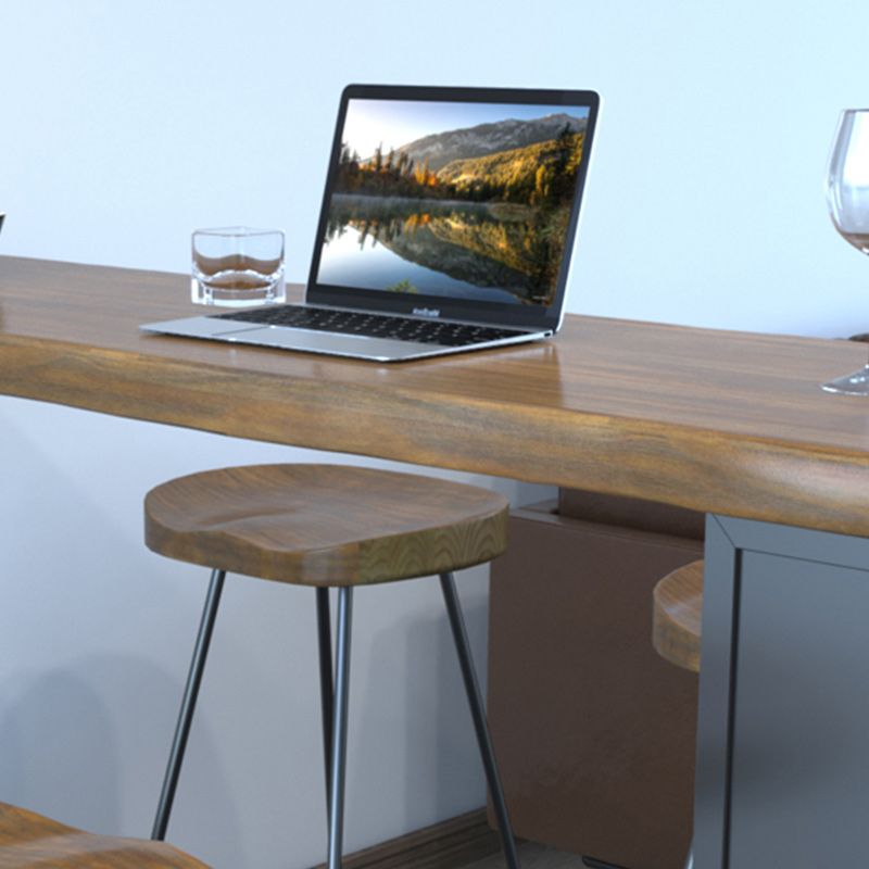 Pine Wood Bar Dining Table Modern Rectangle Bar Table with Trestle for Kitchen