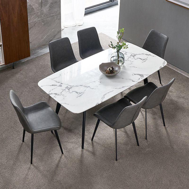 White Top Table with 4 Metal Legs Industrial Rectangle Dining Table Clearhalo 'Dining Tables & Seating' 'Dining Tables' 'dining_table' 'furn' 'furn_dining_table' 'Furniture' 'Kitchen & Dining Furniture' 1200x1200_d8e01038-1748-4662-8f94-47dc464c8136