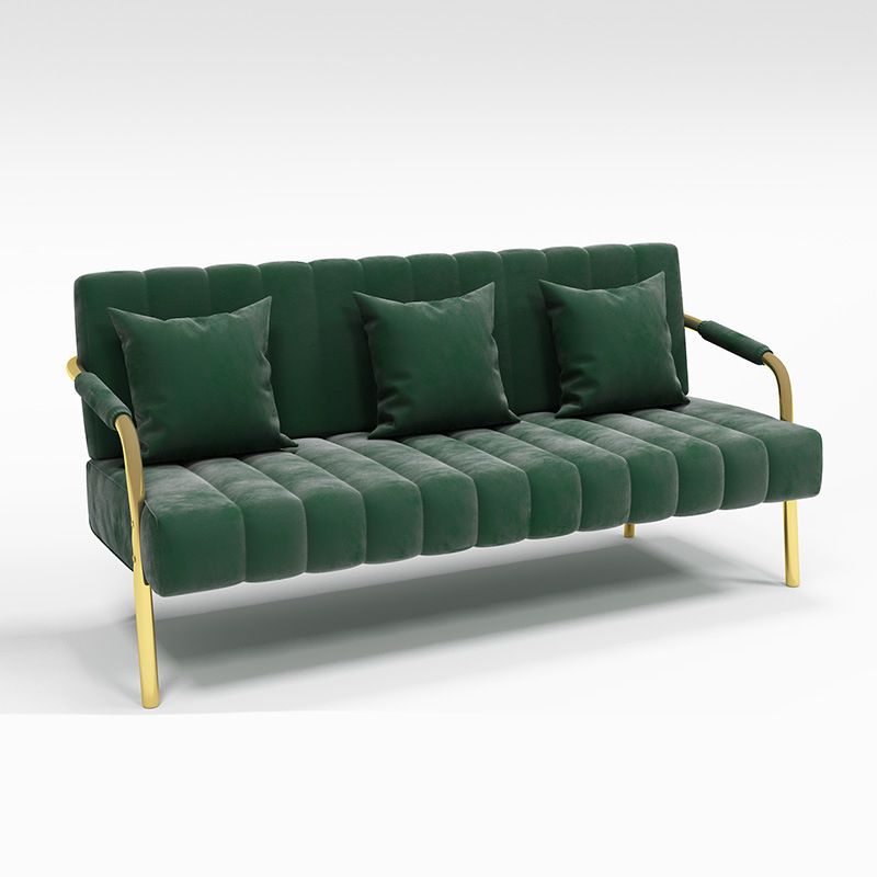 Contemporary Glam Gold Frame Sofa with Sewn Pillow Back for Bonus Room Clearhalo 'furn' 'furn_sofas' 'Furniture' 'furniture_sofas' 'kitchen' 'kitchen_sofas' 'Living Room Furniture' 'Sofa' 'sofas' 1200x1200_d8e10159-06ff-40f5-a784-95dc31e2a498