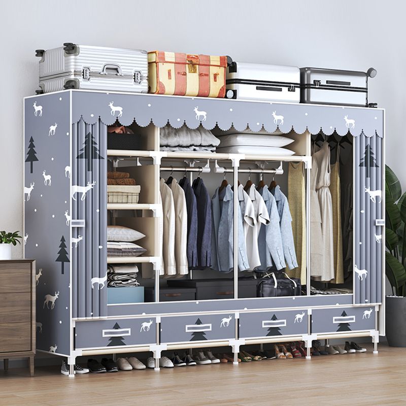 Modern Style Wardrobe Armoire Silver Steel Frame Wardrobe with Drawer Clearhalo 'Armoires & Wardrobes' 'armoires_wardrobes' 'Bedroom Furniture' 'furn' 'furn_armoires_wardrobes' 'Furniture' 1200x1200_d8e15f46-75fb-482d-9cfe-1ba50b27bf00