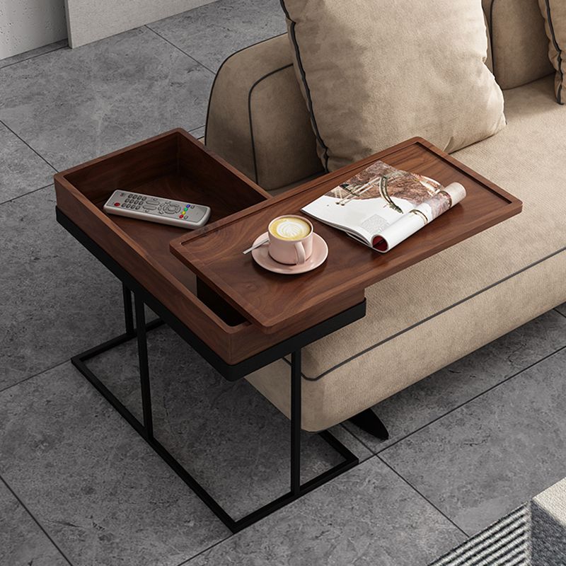 Modernistic Solid Wood with Storage Rectangular Tray Top Side Table