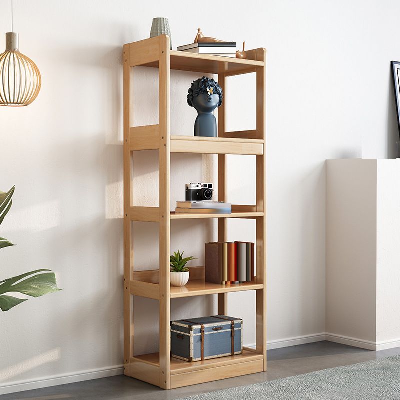 Contemporary Open Shelf Bookcase Rubberwood Bookshelf for Living Room